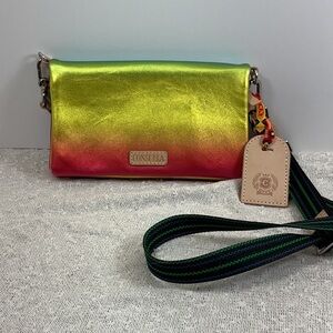 CONSUELA  Anita Uptown Crossbody Purse Luggage Tag & Friendship Bracelet Rainbow
